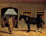 A Cart Horse And Driver Outside A Stable